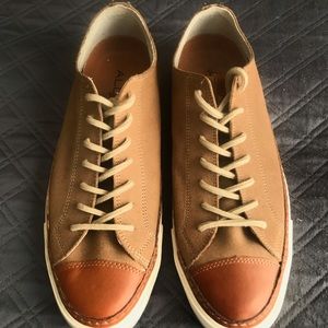 Aldo tan suede casual sneaker with leather toe. size 9- NEW- never worn.